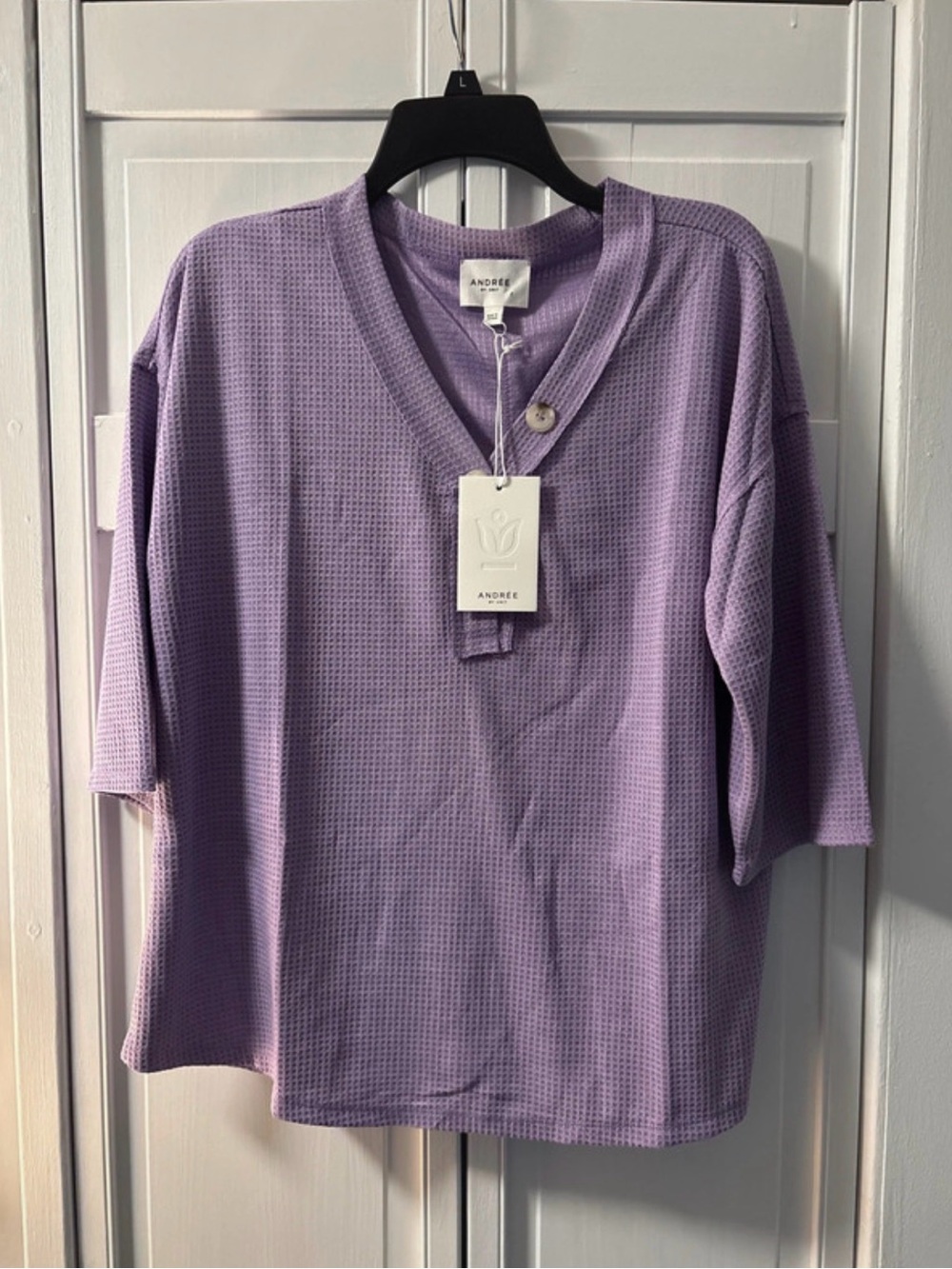 Women’s Lavender Waffle Knit Henley Shirt